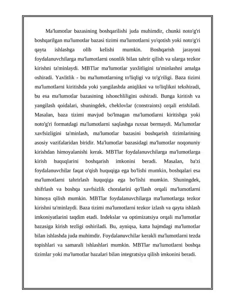 Ma'lumotlar bazasini boshqarish tizimlari 4