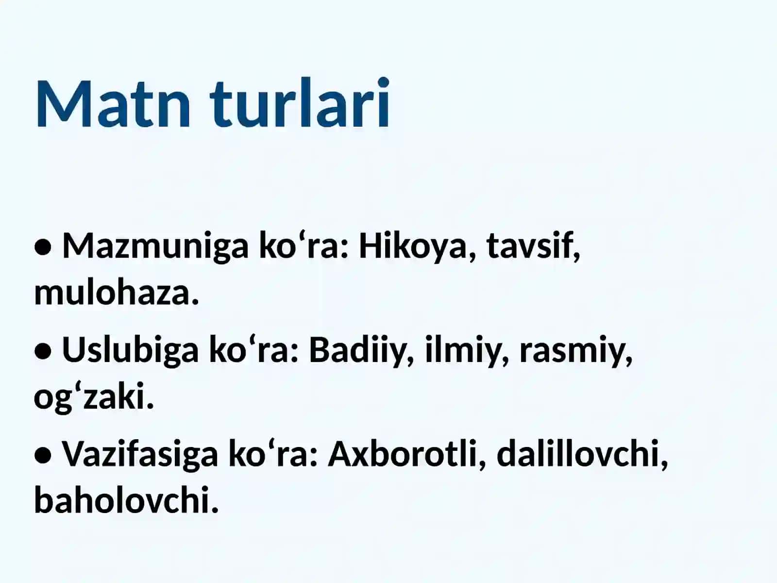Taʼlim bosqichlarida matn va uning turlarini oʻrgatish 4