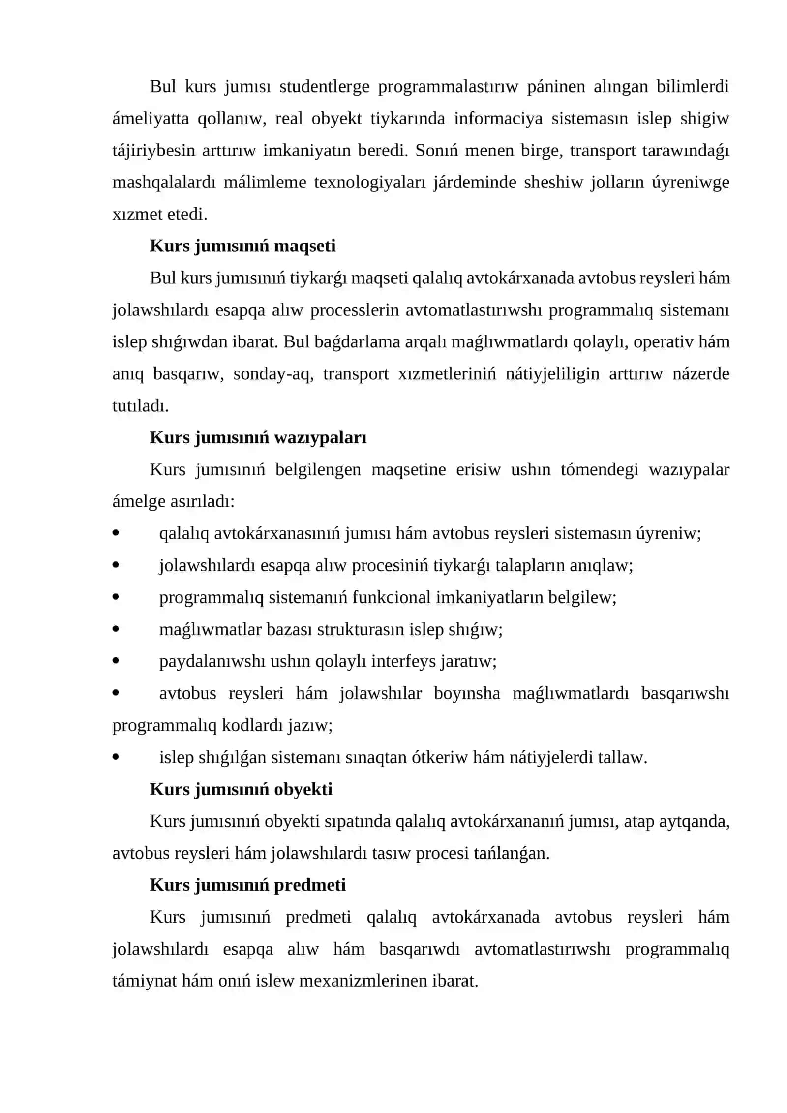 Avtobus reysleri hám jolawshı sistemasın avtomatlastırıw 4