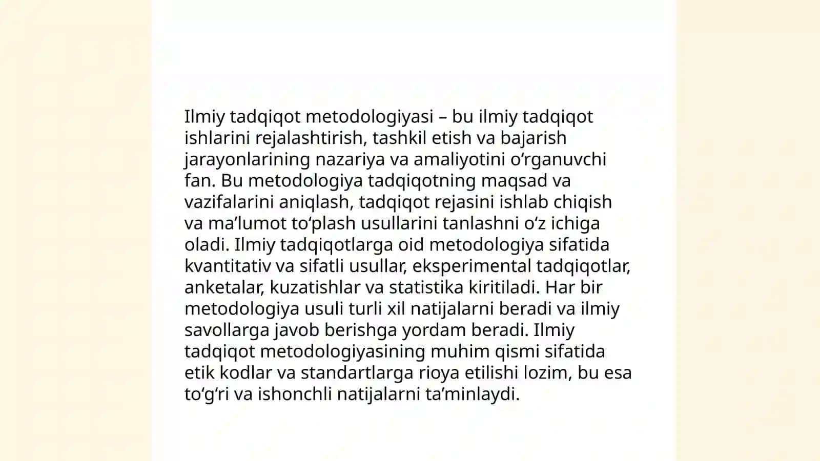 Ilmiy tadqiqot namoyon boʻlishining asosiy jihatlari, erkinlik, yozma matin 4