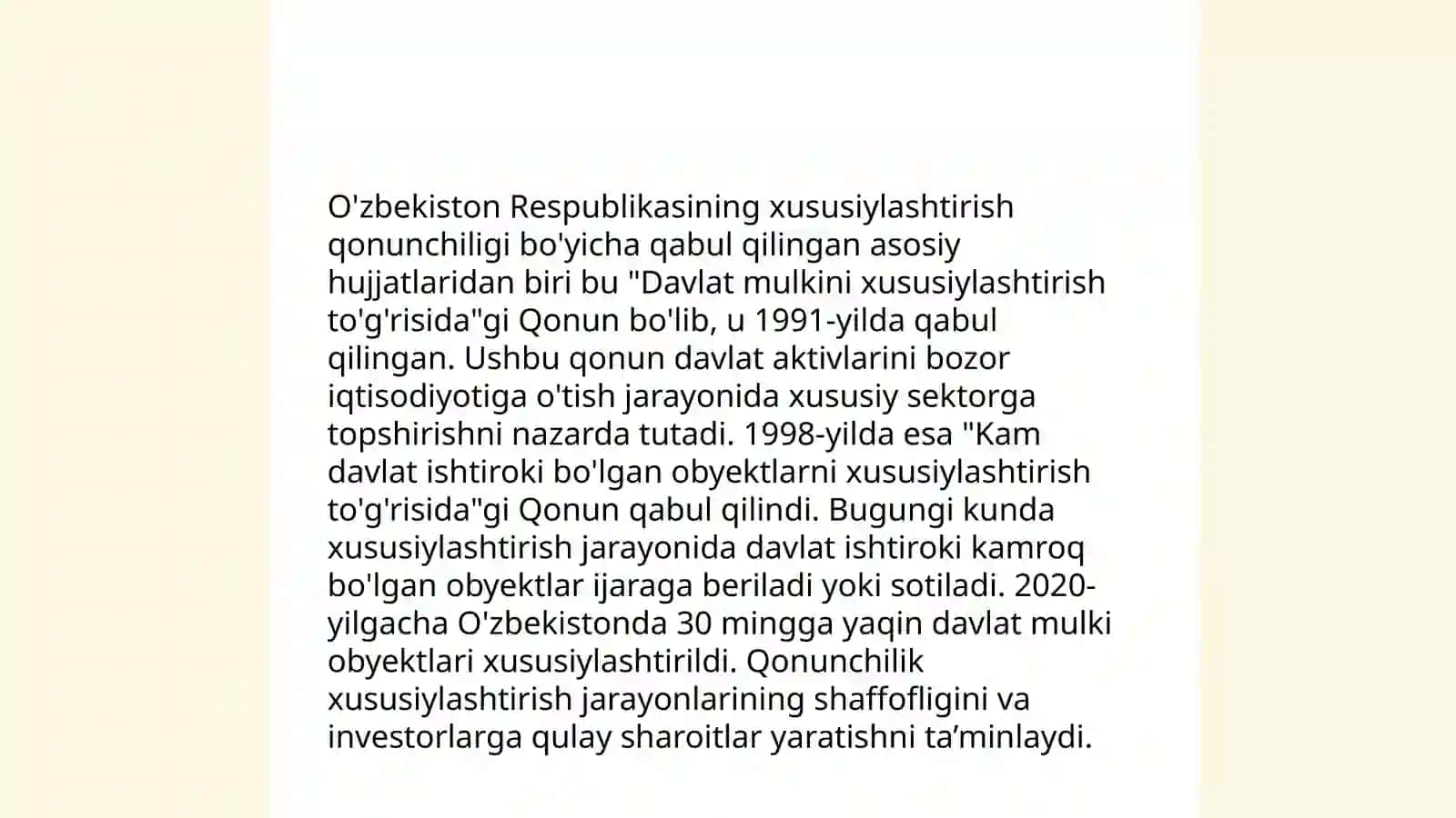 Mulkni davlat tasarrufidan chiqarish va xususiylashtirishning huquqiy asoslari 4