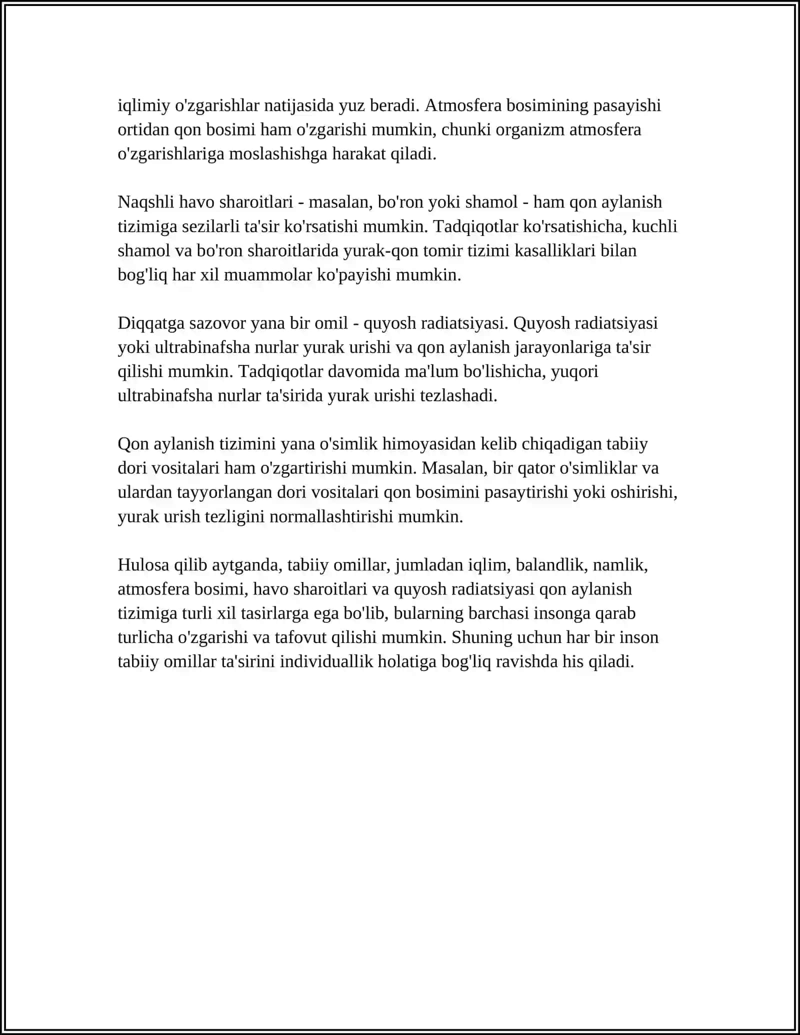 TABIIY VA SUN'IY OMILLAR TA'SIRIDA INSON ORGANIZIMIDA SODIR BOʻLADIGAN FIZOLOGIK OʻZGARISHLAR 4