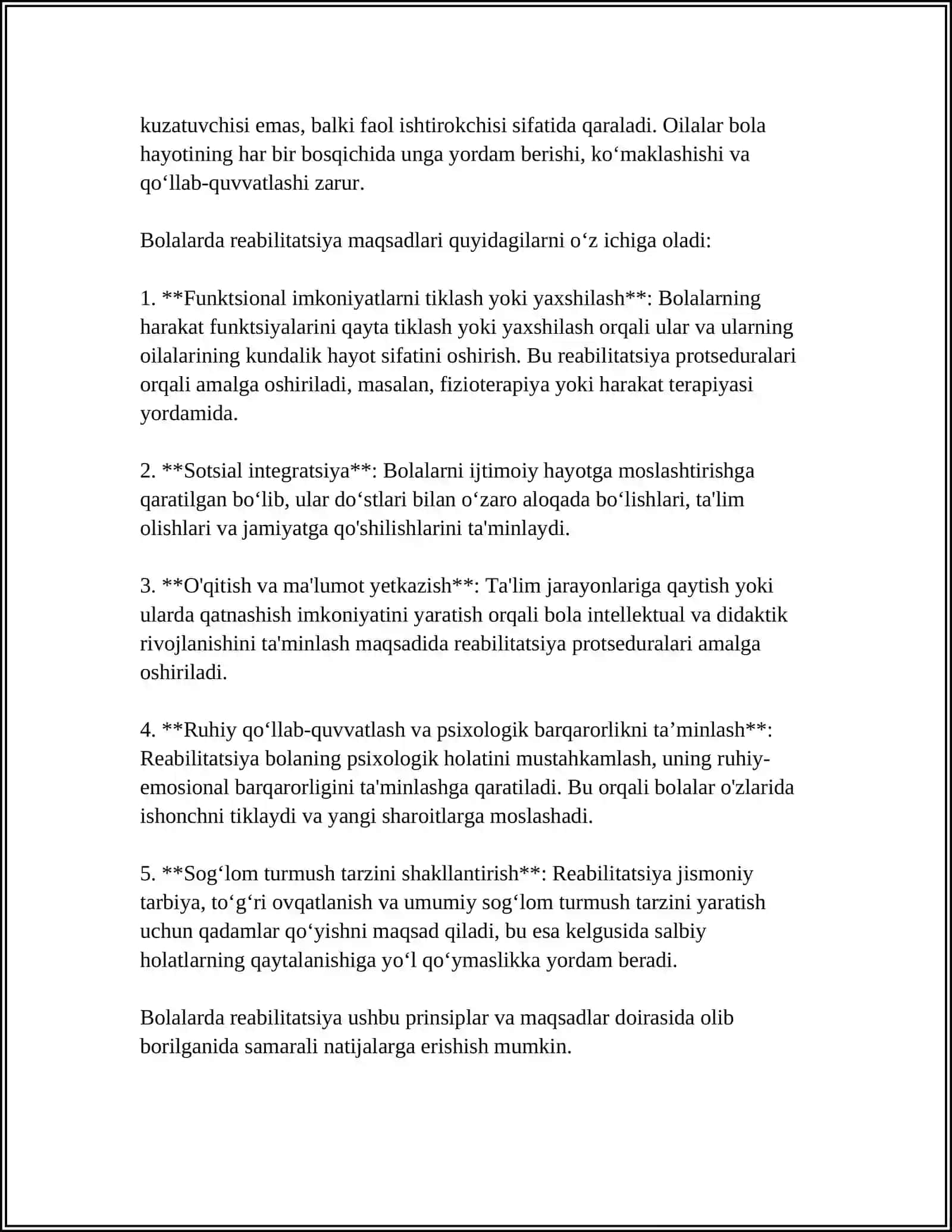 BOLALAR KASALLIKLARIDA REABILATSIYANI OLIB BORISH 4