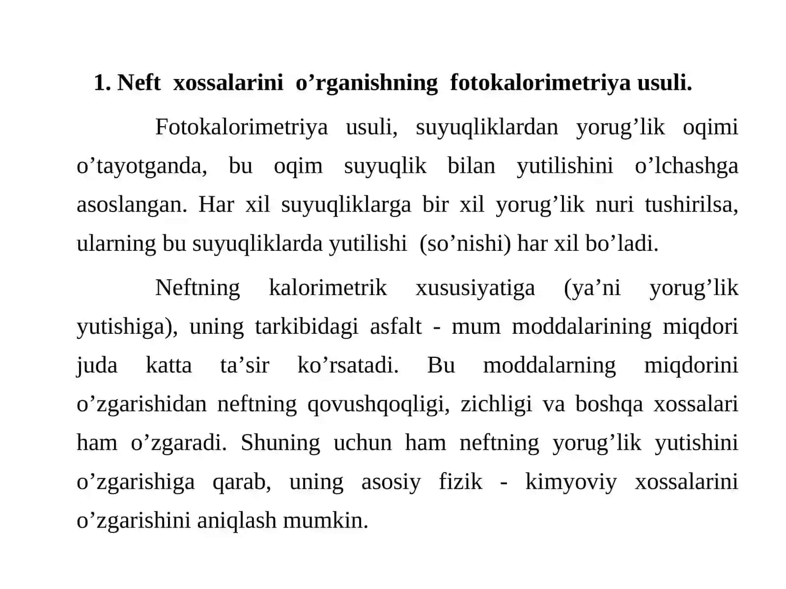 Nеft хоssаlаrini o’rgаnishningfоtоkаlоrimеtriya usuli 4