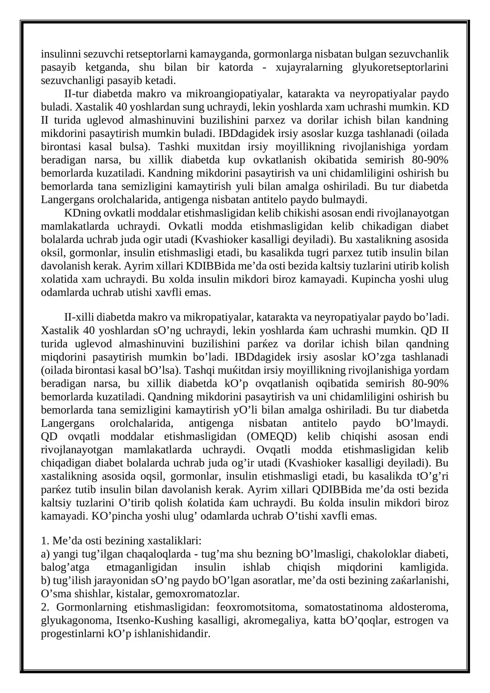 Qandli diabet... 1 va 2 tip qandli diabet differentsial tashxisi. Davolash: 1 va 2 tip qandli diabetda dieta, fitoterapiya 4