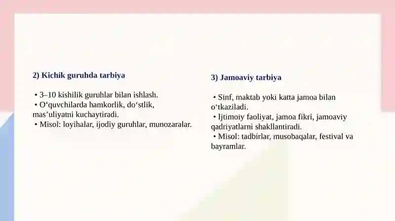 Tarbiya jarayonlarining shakllri va metodlari 4
