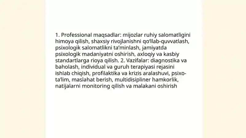 Psixologning majburiyati, maqsadi hamda psixologning kasbiy meʼyorlari 4
