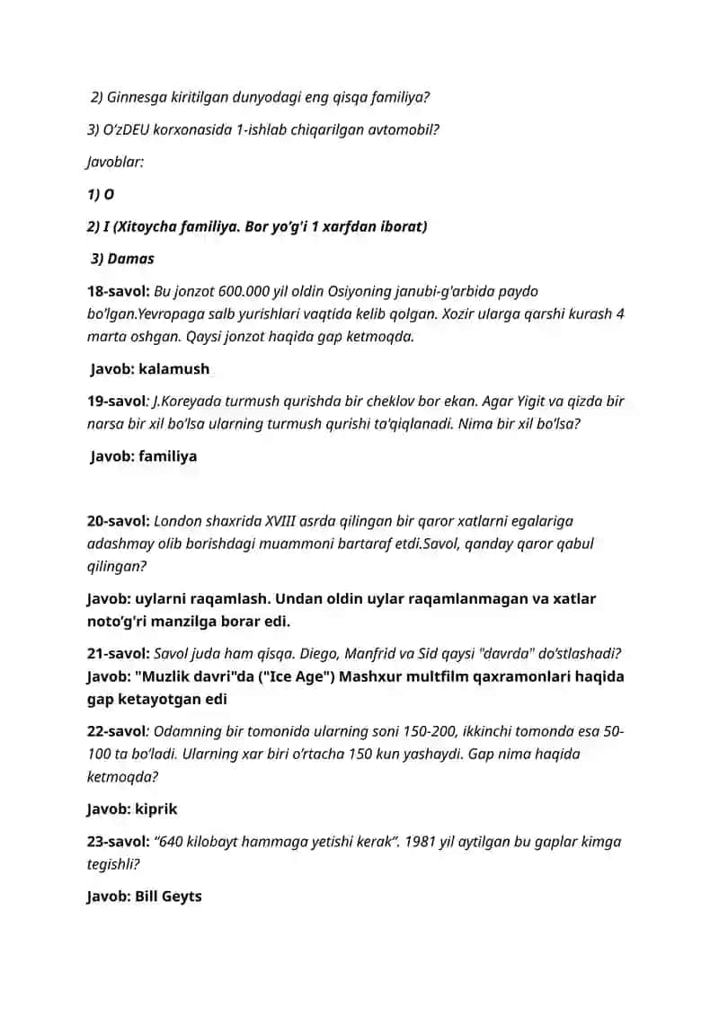 Zakovat 40ta savol javoblari bilan birgalikda. 4