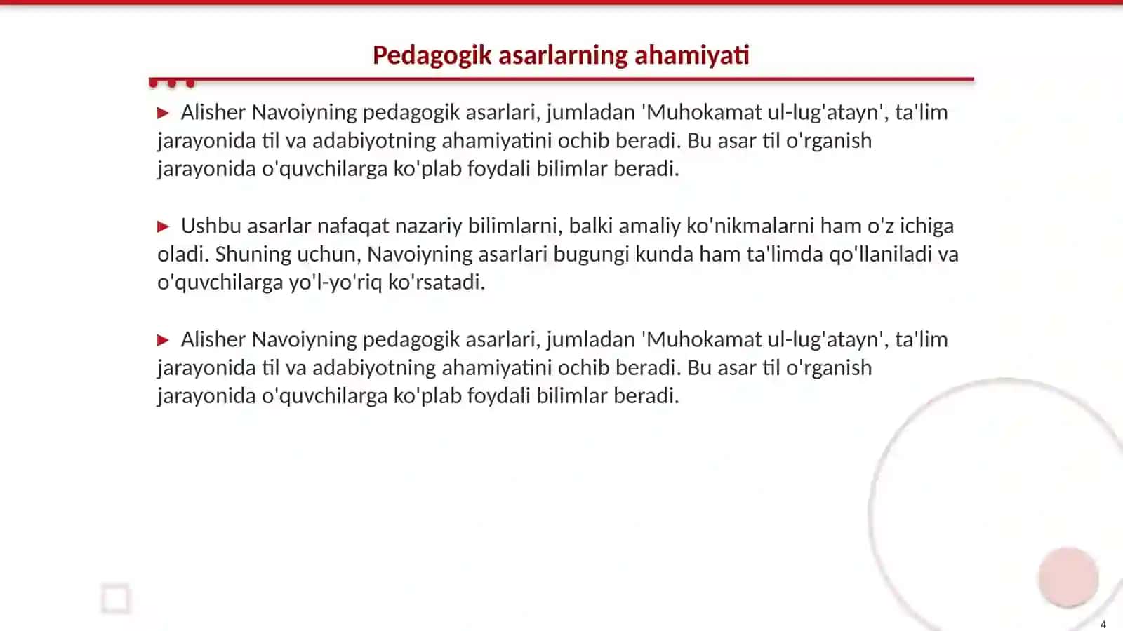 Alisher Navoiyning pedagogigakaga qo‘shgan hissasi 4