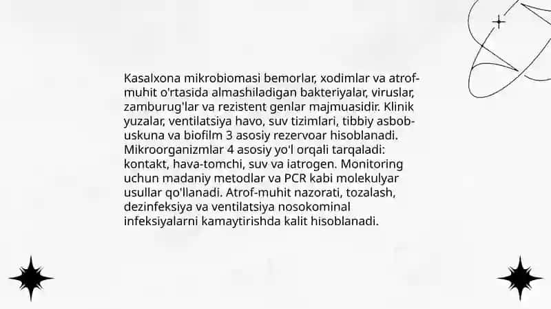 Nosokominal infeksiyalar va ularni oldini olish choralarining mikrobiologiyasi 4