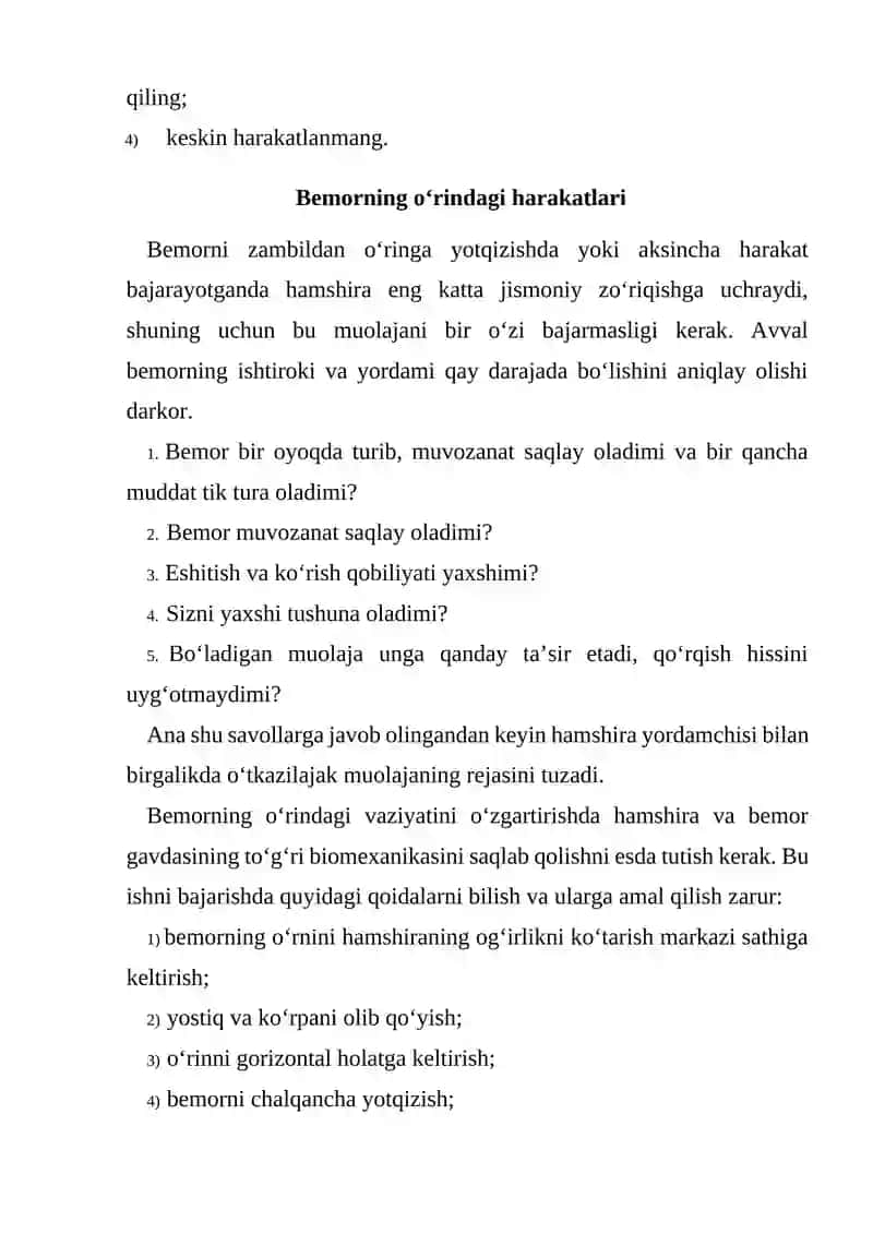 Tana biomexanikasi va bemor xavfsizligini ta’minlash 4