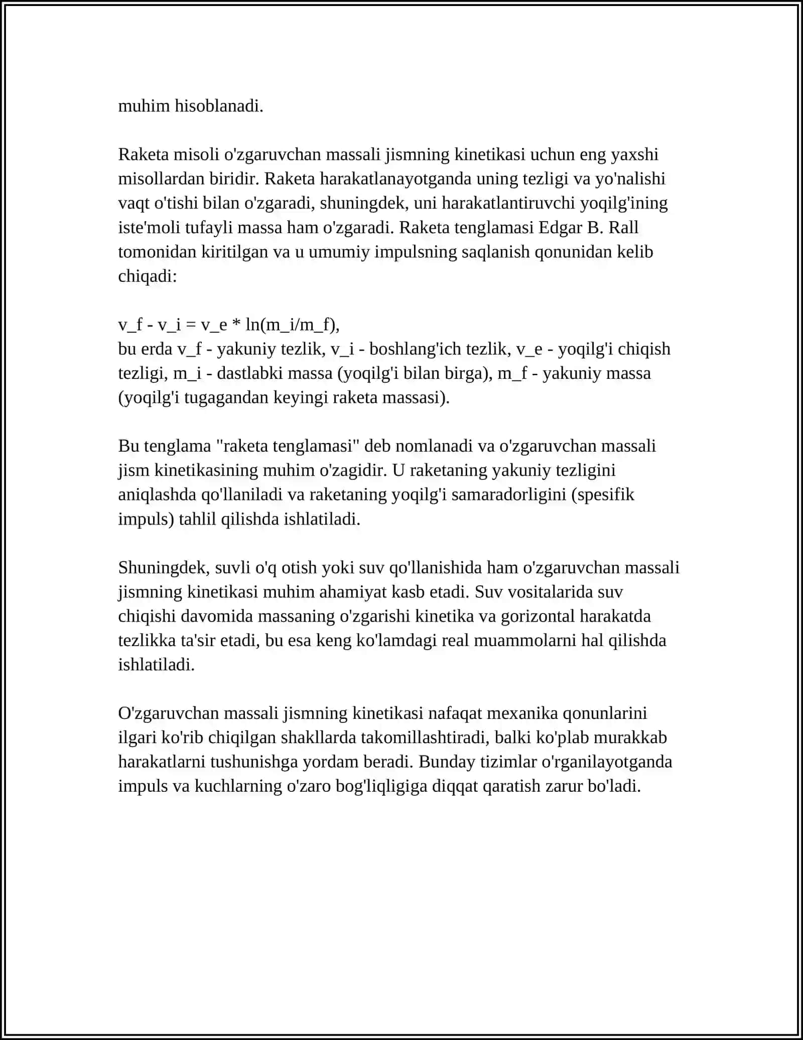 O'zgaruvchan Massali Jismning Kinetikasi 4