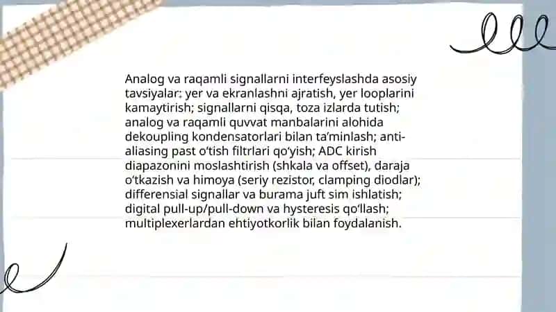 Olchash qurlmalaring elementlarini kirish va chiqish kataliklaring asosiy tavsiyalari 4