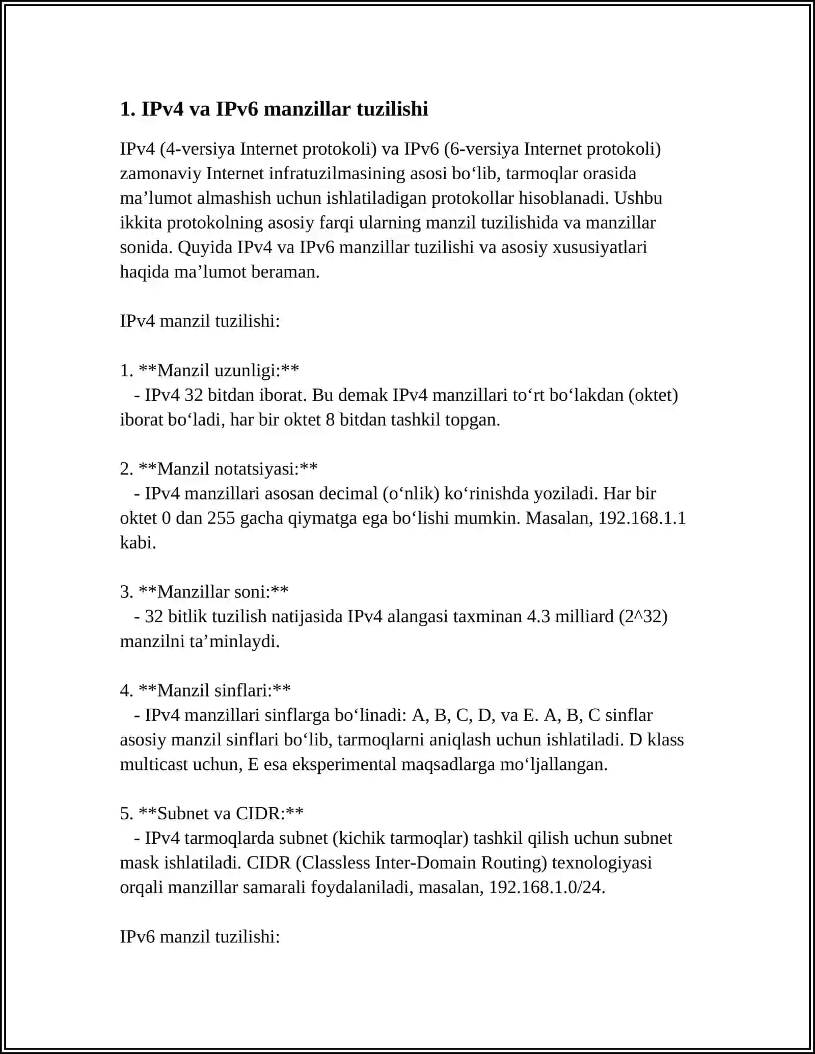 IPV4 VA IPV6 MANZILLARI ORASIDAGI FARQLAR VA MUAMMOLAR 4