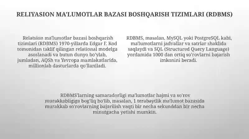 Ma'lumotlar bazalari va katta xajmdagi ma'lumotlar bilan ishlash texnologiyalari 4