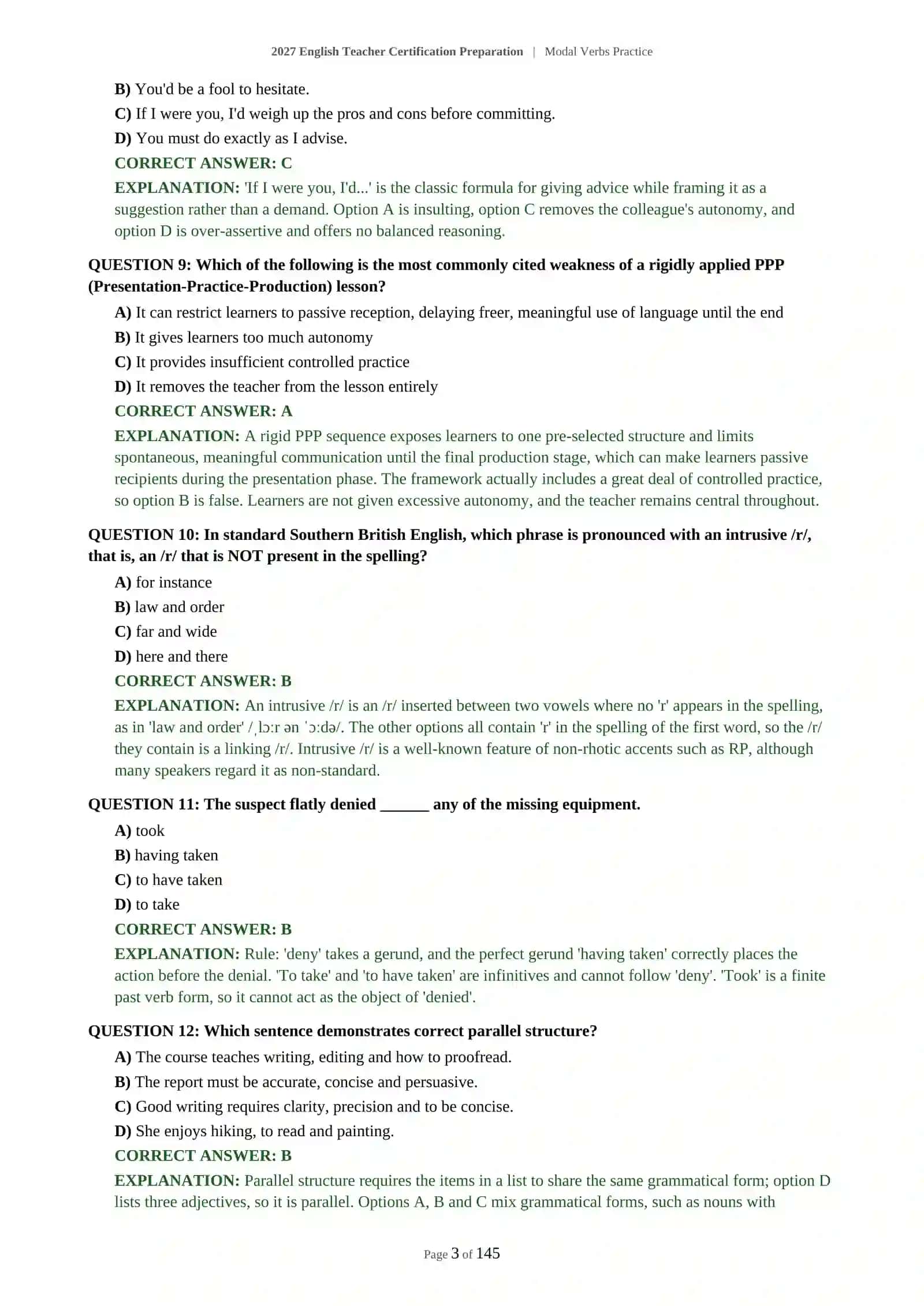 2027 English Teacher Certification Preparation | Modal Verbs Practice 4