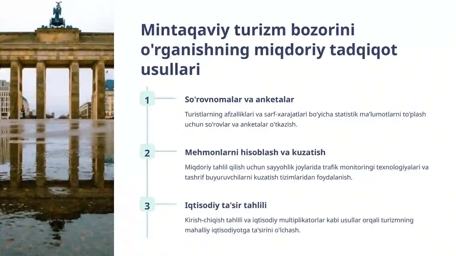 Turoperatorlarning hududiy turizm bozorining rivojlanishini o'rganish turlari 4