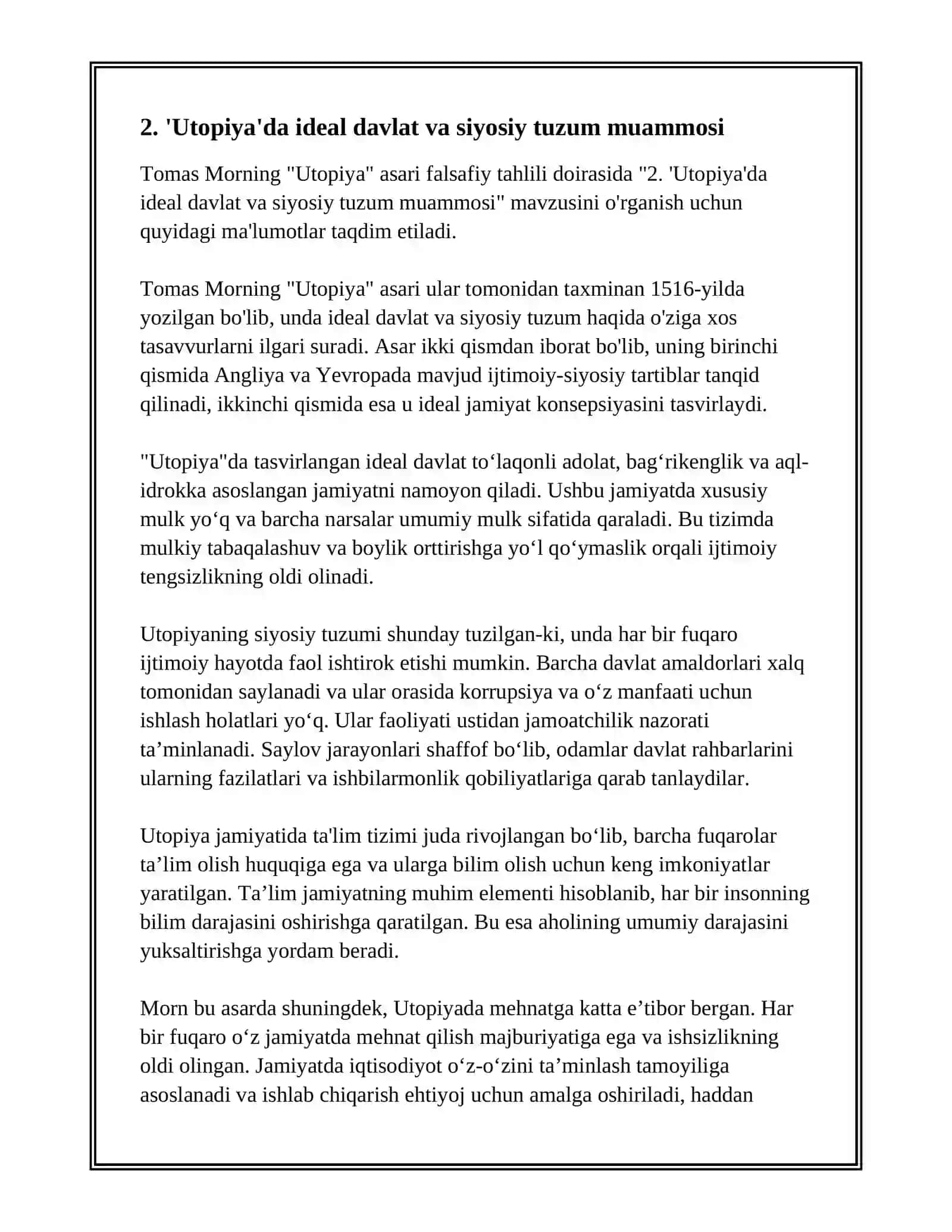 TOMAS MORNING UTOPIYA ASARI FALSAFIY TAHLILI 4