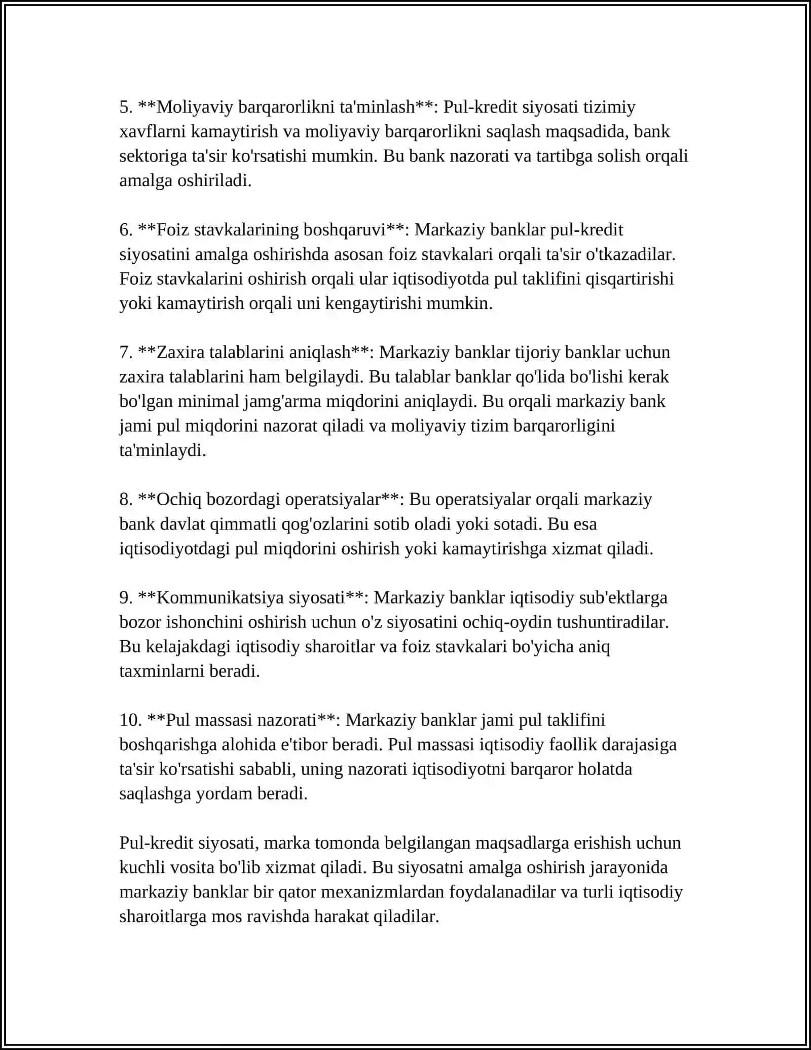 MUSTAQIL ISH Mavzu: O'ZBEKISTON RESPUBLIKASIDA PUL-KREDIT SIYOSATI 4