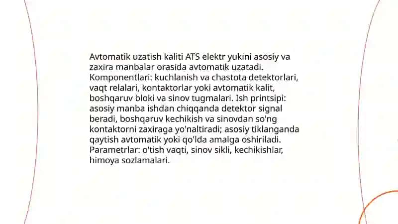 Elekt ta'minotda zaxiralash va uni avtomatik ishga tushirish 4
