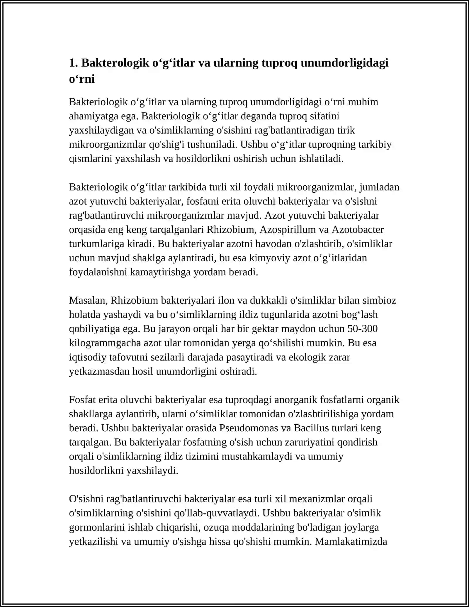 TUPROQ UNUMDORLIGINI OSHIRISHDA BAKTEROLOGIK OʻGʻITLARNI QOʻLLASH 4