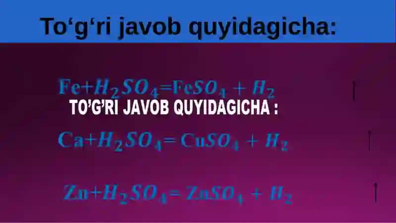 Metallar suyultirilgan sulfat kislotasi bilan reaksiya 4