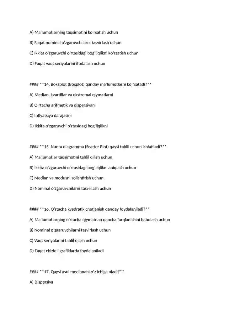 Tasviriy statistika ko‘rsatkichlari bo‘yicha test 4