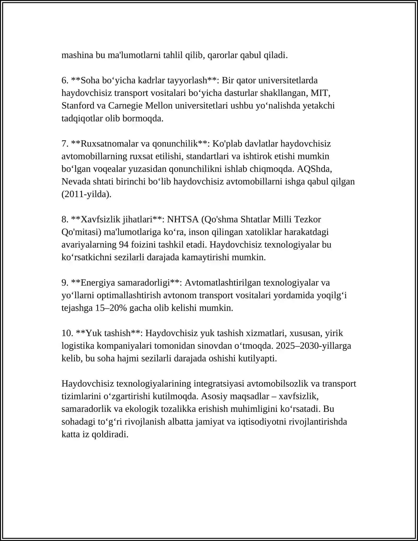 MUSTAQIL ISH Mavzu: HAYDOVCHISIZ TEXNOLOGIYALARGA ÕTISH ZARURIYATI 4