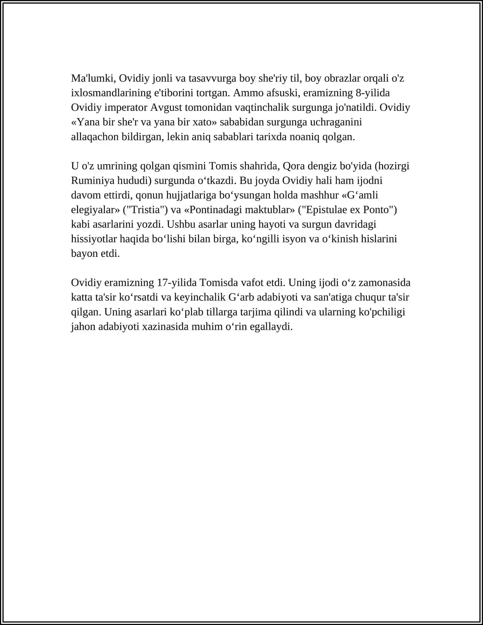 RIM SHOIRI OVIDIY HAQIDA REFERAT 4