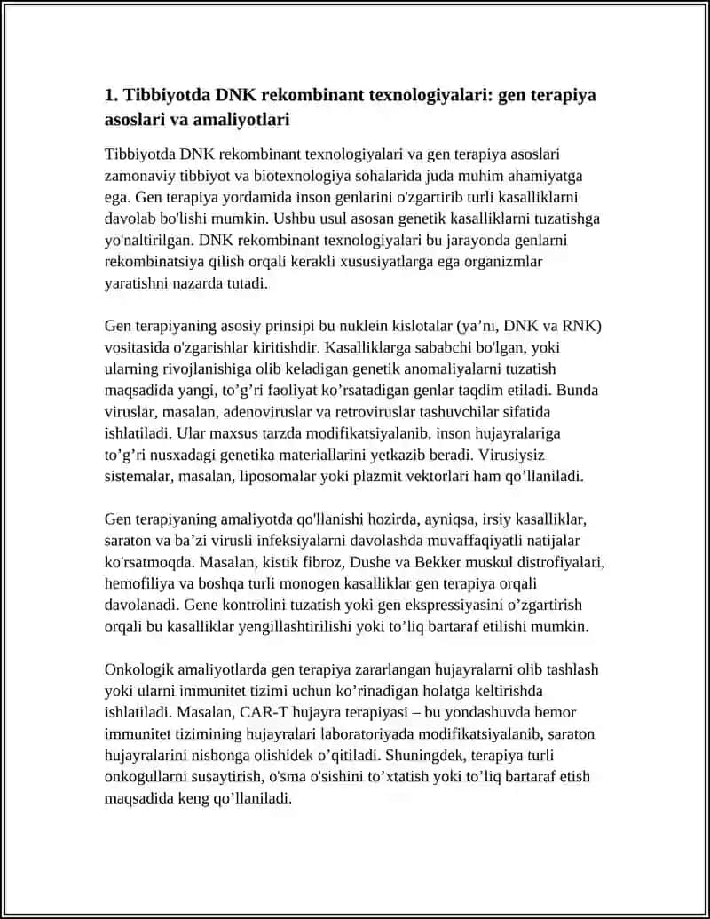 Tibbiyotda DNK Rekombinantlarini Qo'llanilishi 4