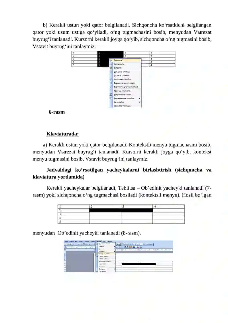 Microsoft Wordda jadval va grafiklar bilan ishlash 4