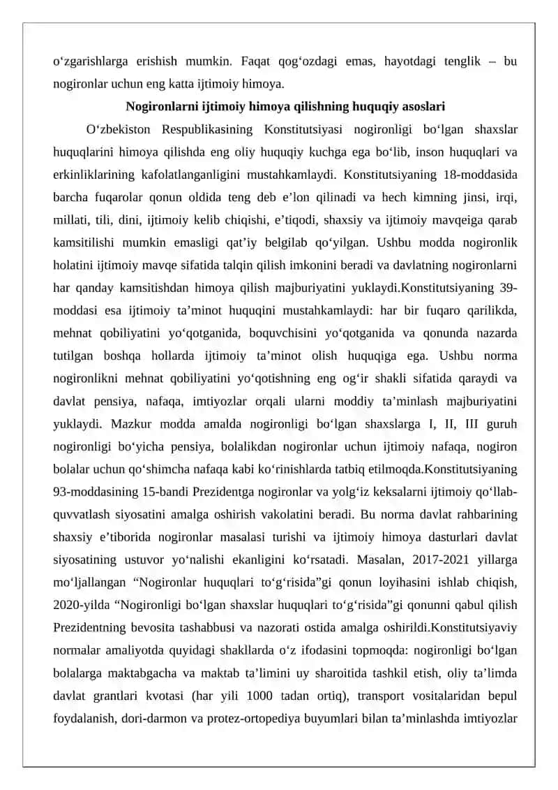 Nogironlarni ijtimoiy himoya qilishda normativ huquqiy hujjatlardan foydalanish 4