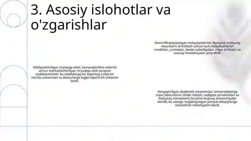 Oʻzbekistonda Oliy TaʼLim Tizimidagi OʻZgarishlar, Islohotlar Va Uning Istiqbollari 4