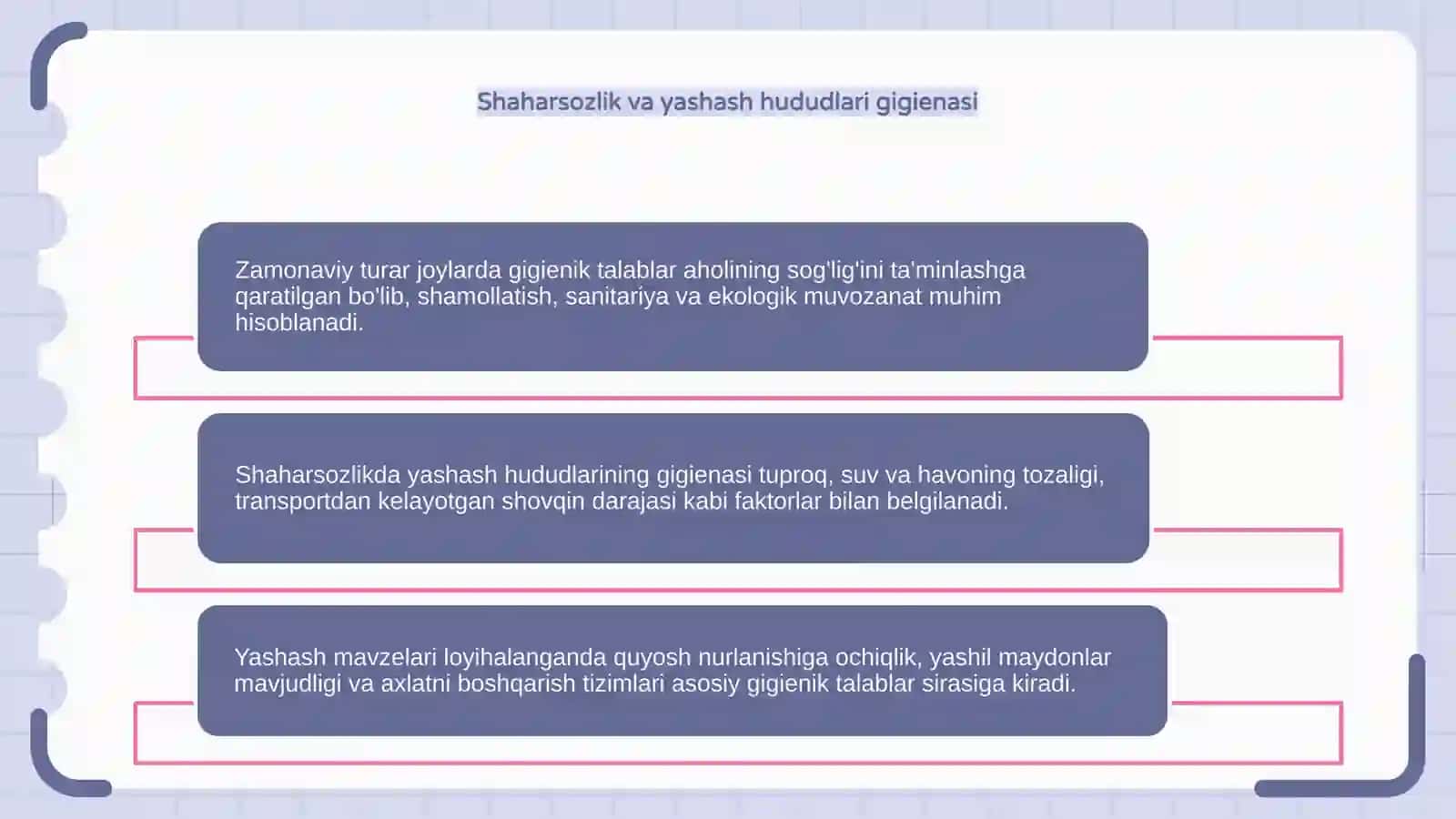 Zamonaviy turar joylar va shaharlardagi yashash mavzelariga bo'lgan gigienik talablar 4