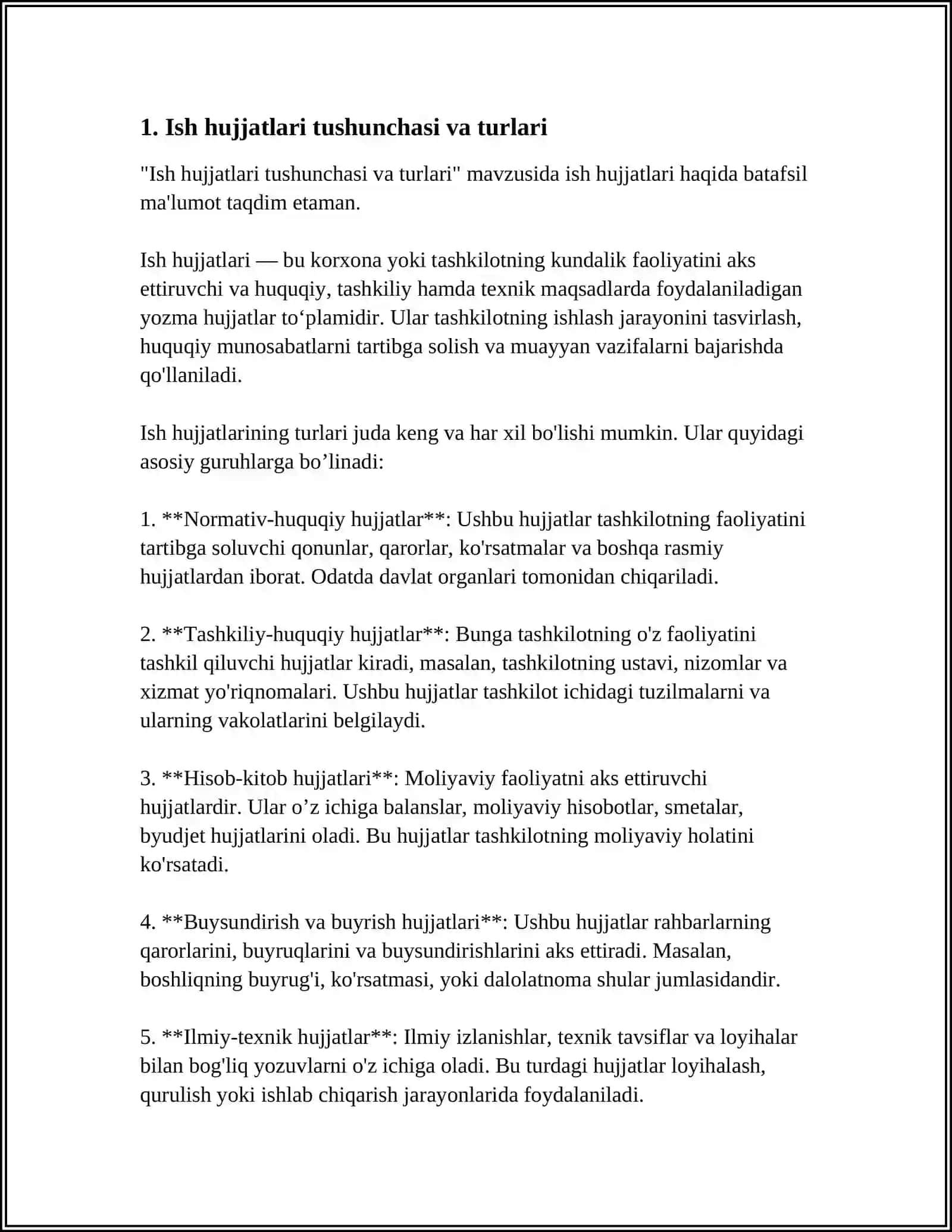 ISH HUJJATLARI VA ULARGA QO'YILADIGAN ASOSIY TALABALAR REFERATI 4