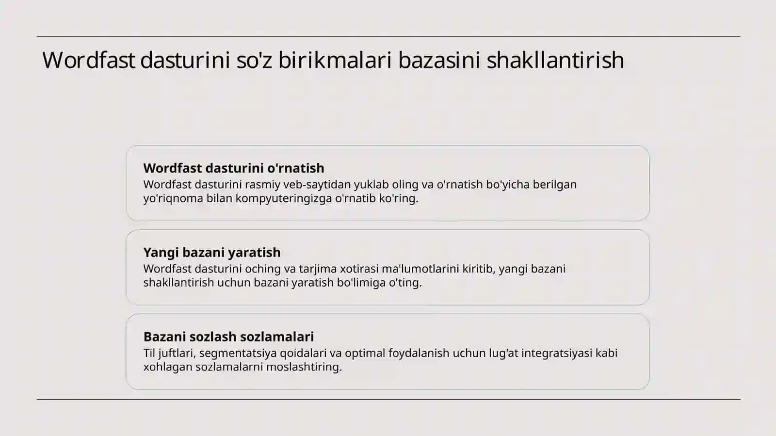 Wordfast ilovasi yordamida matnlarning so‘z birikmalari bazasini shakllantirish 4