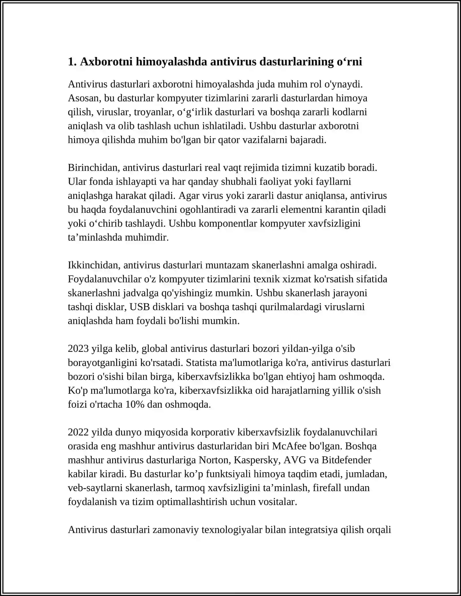 AXBOROTNI FOYDALANUVCHANLIGINI TA’MINLASHDA ANTIVIRUS, IDS, IPS, TE VOSITALARINING O‘RNI 4