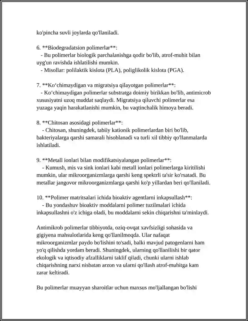 ANTIMIKROB XUSUSIYATLI MAXSUS XOSSALI POLIMERLAR 4