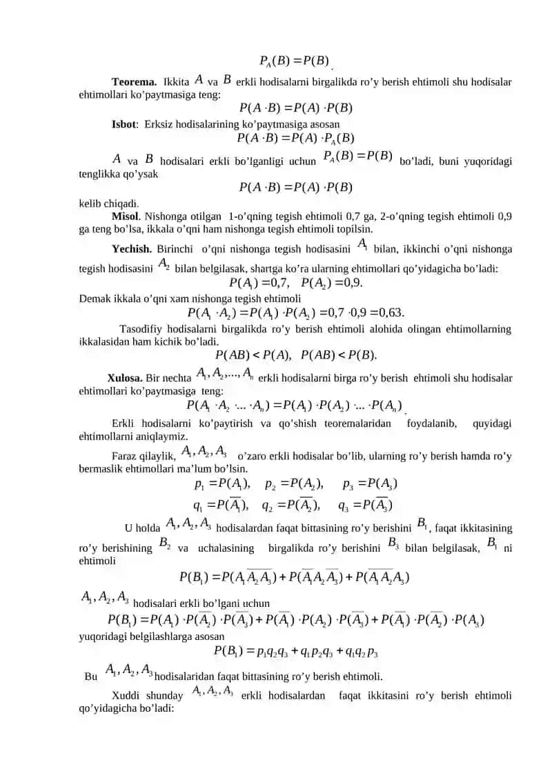 To’la ehtimol va Bayes formulalari 4