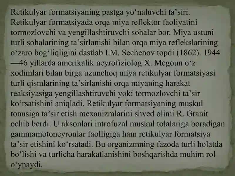 Oddiy refleks yoyi.Bosh va orqa miya o’tkazuvchi yo’llari,klinik ahamiyati. 4