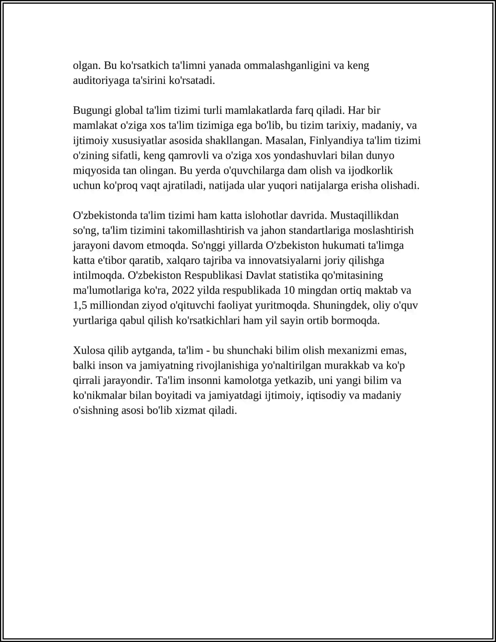 MUSTAQIL ISH Mavzu: TAʼLIM HAQIDAGI UMUMIY QARASHLAR 4