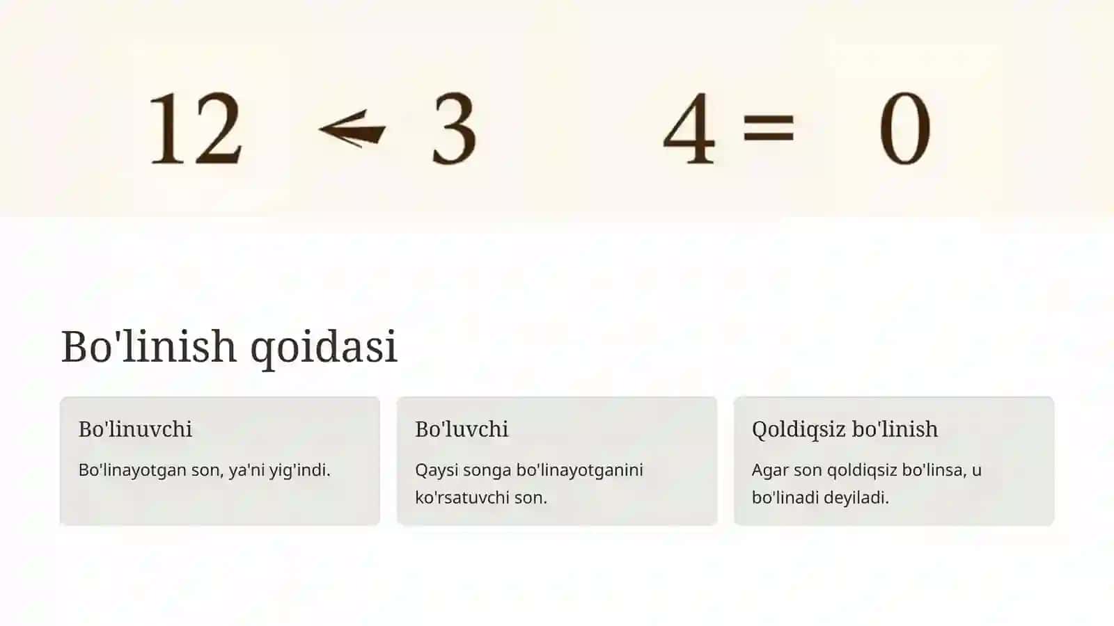 Nomanfiy butun sonlar yig'indisi va Ko'paytmasining bo'linishi 4