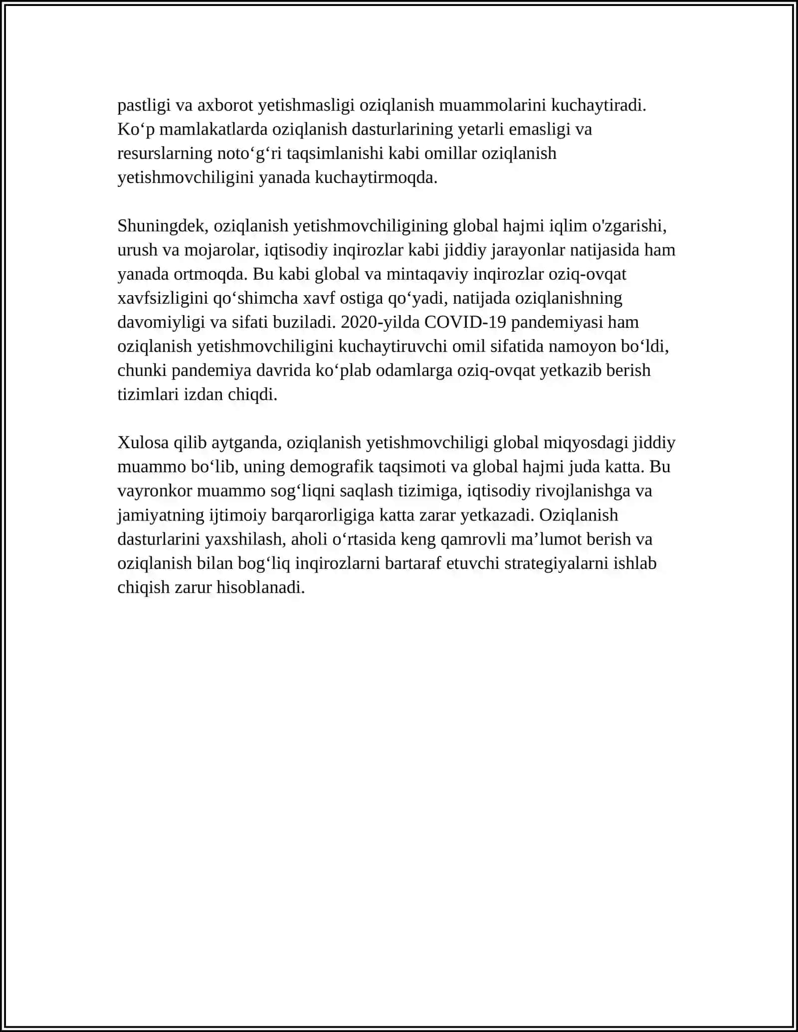 GLOBAL SOĞLIQ MUAMMOLARI:OZIQLANISH YETISHMOVCHILIGI,VITAMIN DEFITSITI VA SEMIZLIK EPIDEMIYASI (YASHIRIN OCHLIK.RIVOJLANGAN MAMLAKATLARDA OVERNUTRITION MUAMMOSI) 4
