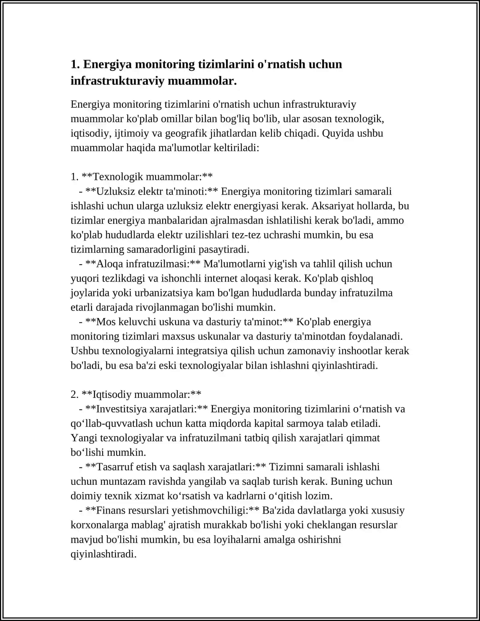 ENERGIYA MONITORING TIZIMLARINI O'RNATISHDAGI QIYINCHILIKLAR VA ULARNI YECHISH BO'YICHA AMALIY TAVSIYALAR 4