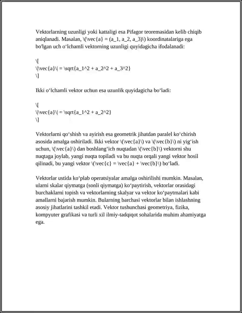 VEKTORLAR. VIKTORLAR USTIDA CHIZIQLI AMALLAR 4