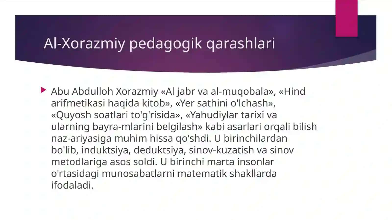 Sharq mutafakkirlarining pedagogik qarashlari va qoygan is toz-murabbiygatalablarini o'rganib taqdimot myyorlang 4