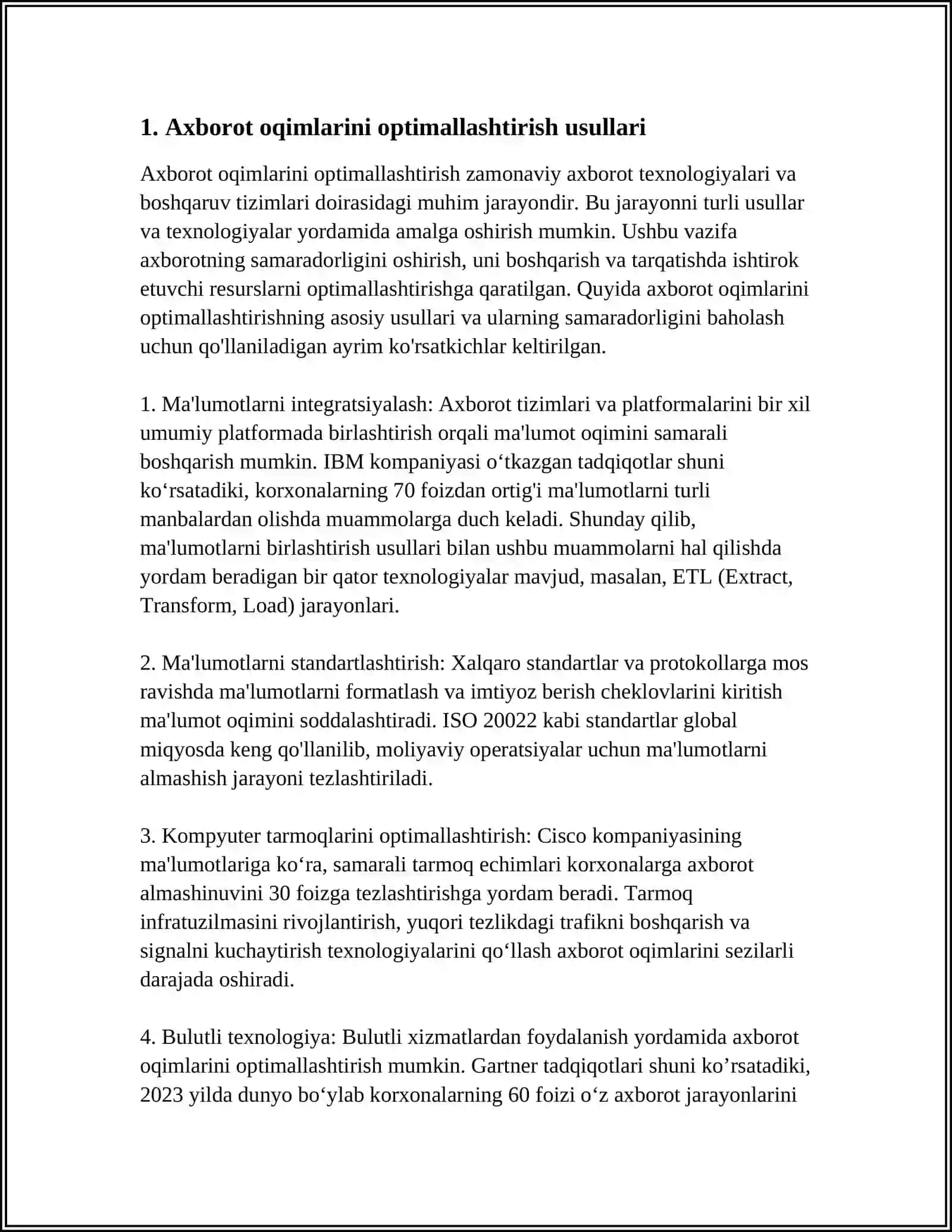AXBOROT OQIMLARI VA ULARGA XIZMAT KO'RSATISH TEXNOLOGIYALARINING SAMARADORLIGINI OSHIRISH USULLARI 4