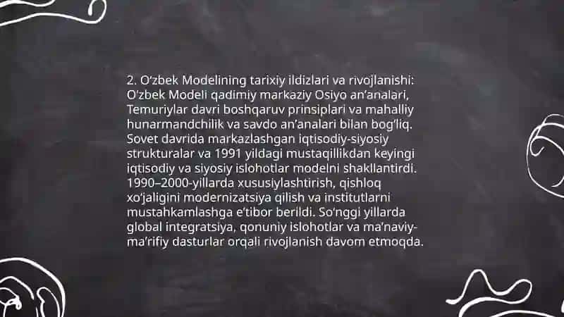 Oʻzbek Modeli va uning hayotga tatbiq etilishi 4