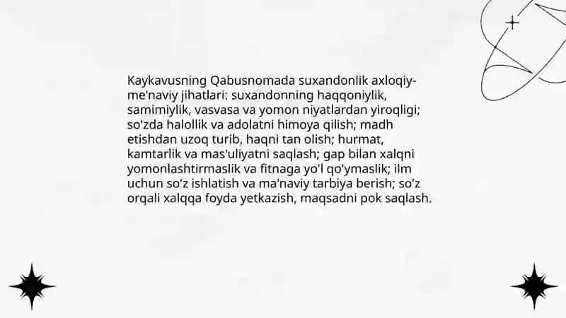 Kaykavusning "Qabusnoma" asarida suxandonlik xususida 4