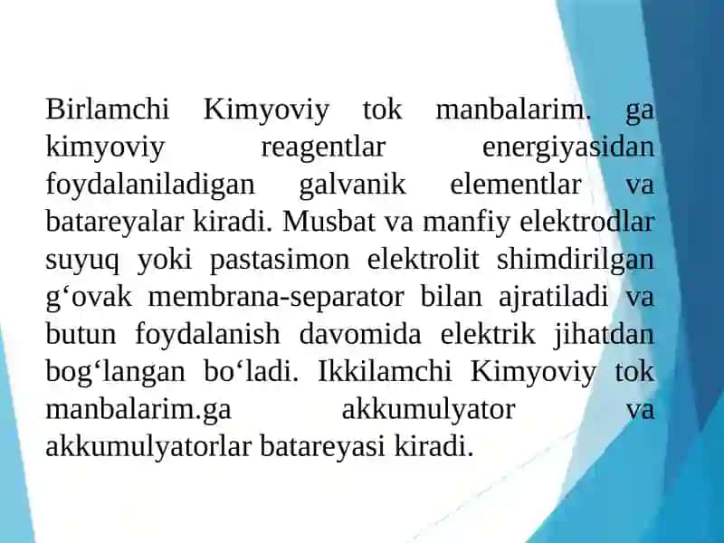 Tok manbalari akumlyatorlar quruq batarekalar . 4